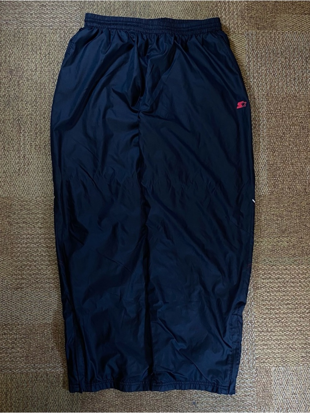 Vintage Starter Black Baggy Windbreaker Track Pants Mens XL Red Inner Lining
